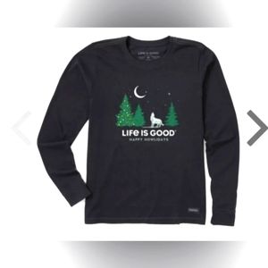 WOMEN'S HAPPY HOWLIDAYS-LIFE IS GOOD- LONG SLEEVE CRUSHER TEE